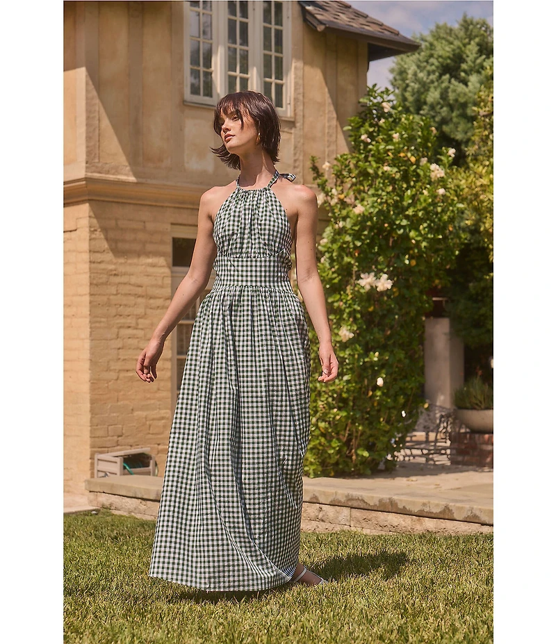 Lucy Paris Petite Size Gingham Print Halter Neck Sleeveless Maxi Dress