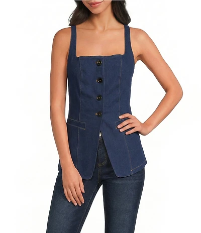 Lucy Paris Petite Size Maevie Square Neck Sleeveless Coordinating Denim Vest Top