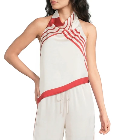Lucy Paris Petite Size Mariah Satin Stripe Halter Neck Sleeveless Coordinating Top