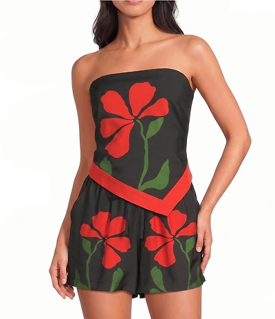 Lucy Paris Petite Size Nara Flower Print Strapless Scarf Top