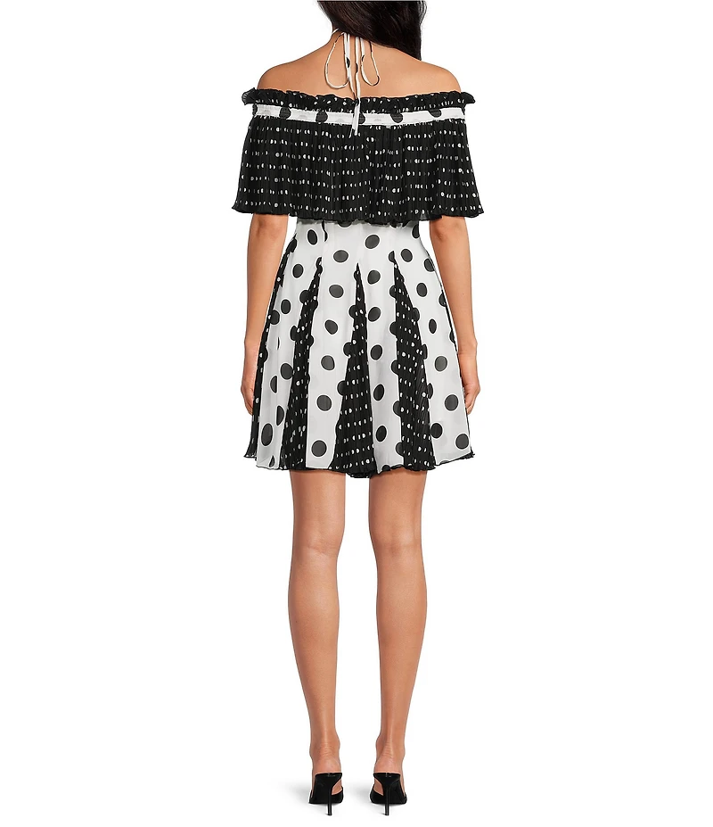 Lucy Paris Petite Size Nutini Polka Dot Off-the-Shoulder A-Line Mini Dress