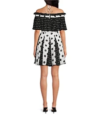 Lucy Paris Petite Size Nutini Polka Dot Off-the-Shoulder A-Line Mini Dress