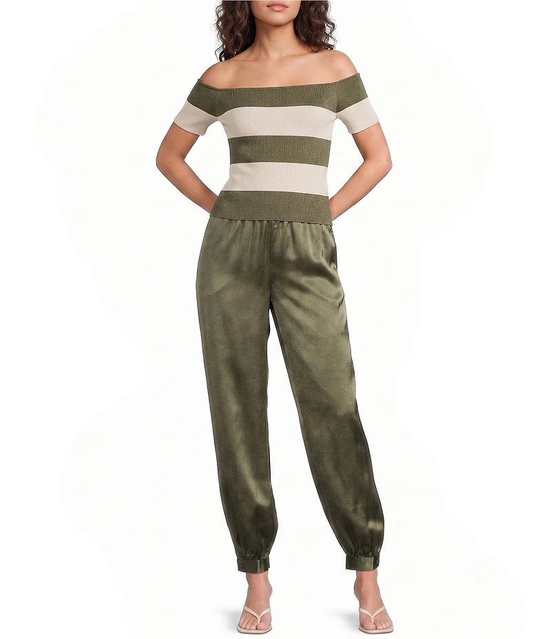 Lucy Paris Petite Size Sam Bubble Hem Pull-On Satin Pants