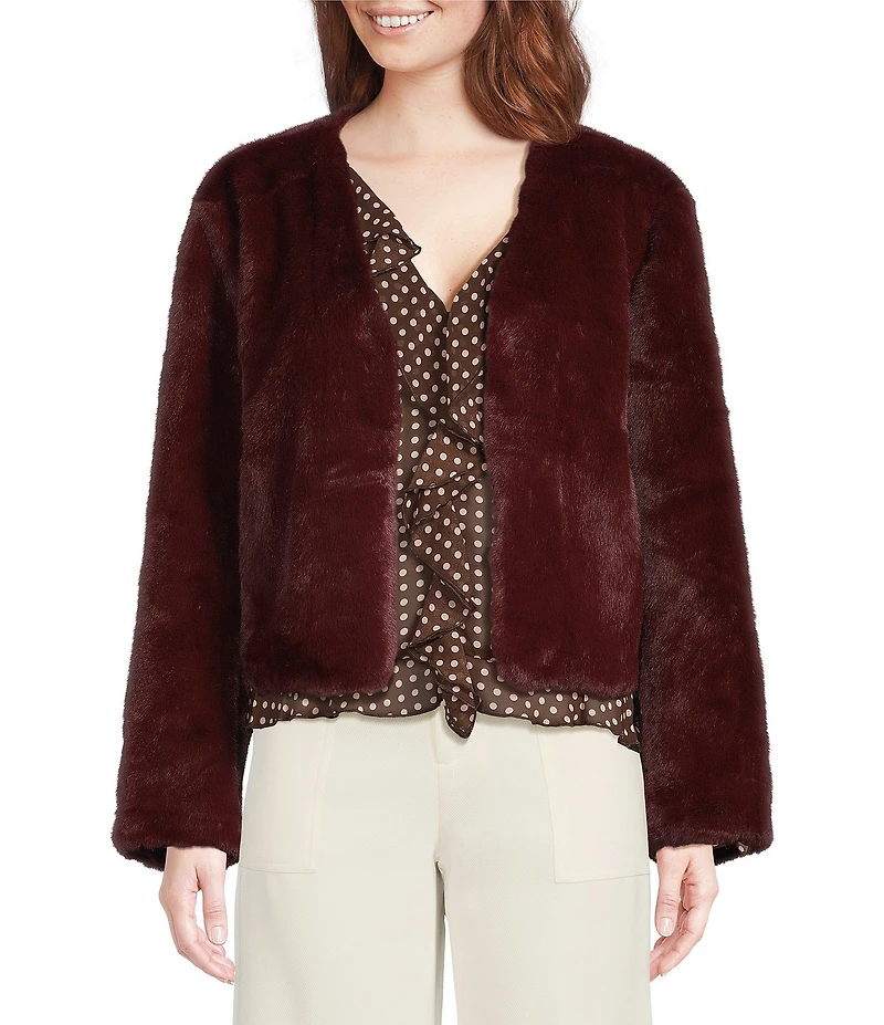 Lucy Paris Plaza Faux Fur V-Neck Long Sleeve Jacket