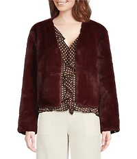 Lucy Paris Plaza Faux Fur V-Neck Long Sleeve Jacket