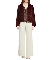 Lucy Paris Plaza Faux Fur V-Neck Long Sleeve Jacket