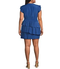 Lucy Paris Plus Alice Flutter-Sleeve Asymmetrical-Skirted Fit-And-Flare Dress