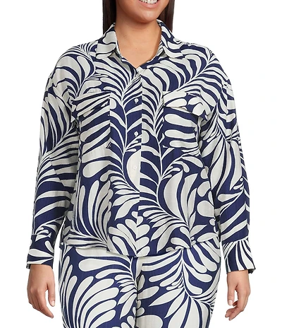 Lucy Paris Plus Carlen Coordinating Printed Long-Sleeve Cargo-Pocket Blouse
