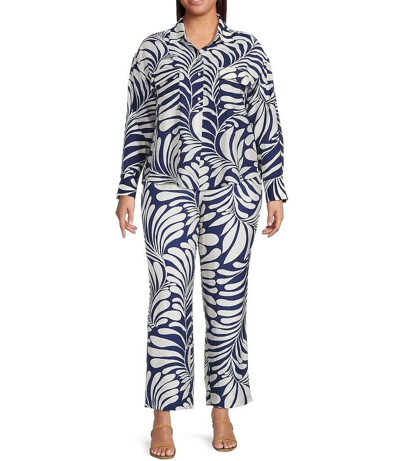 Lucy Paris Plus Carlen Coordinating Printed Long-Sleeve Cargo-Pocket Blouse