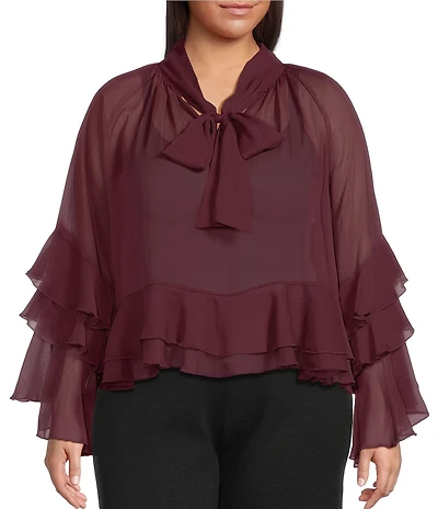 Lucy Paris Plus Long Sleeve Woven Kyle Ruffle Top