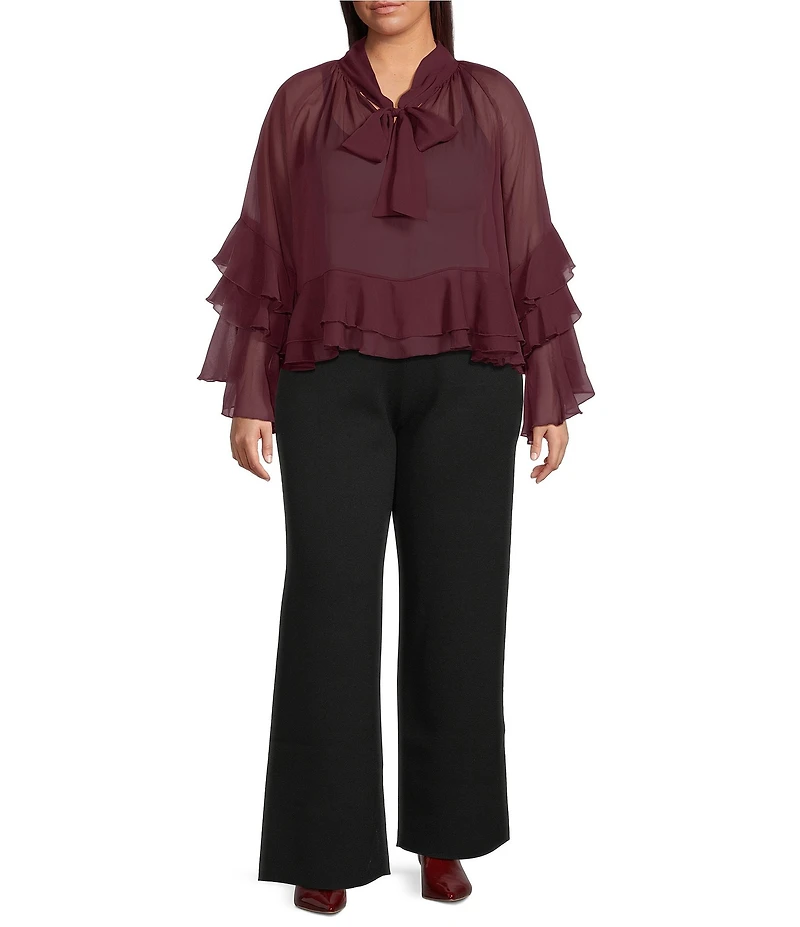 Lucy Paris Plus Long Sleeve Woven Kyle Ruffle Top