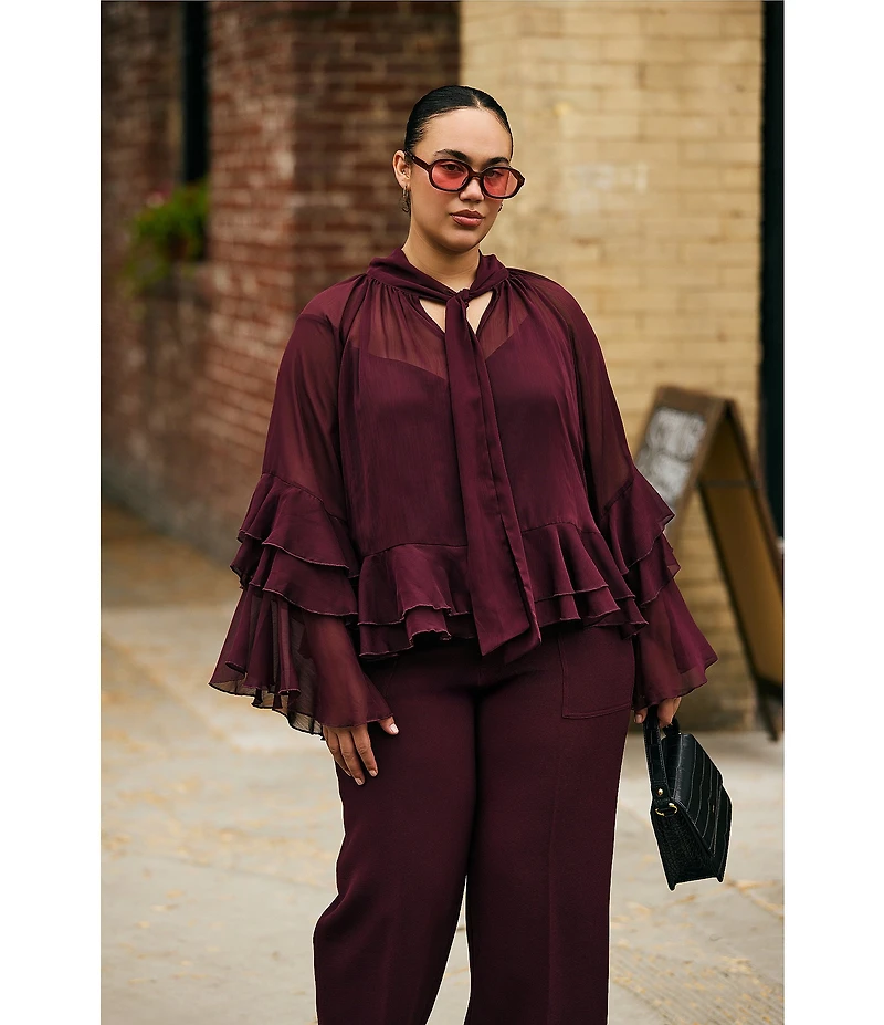 Lucy Paris Plus Long Sleeve Woven Kyle Ruffle Top