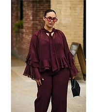 Lucy Paris Plus Long Sleeve Woven Kyle Ruffle Top