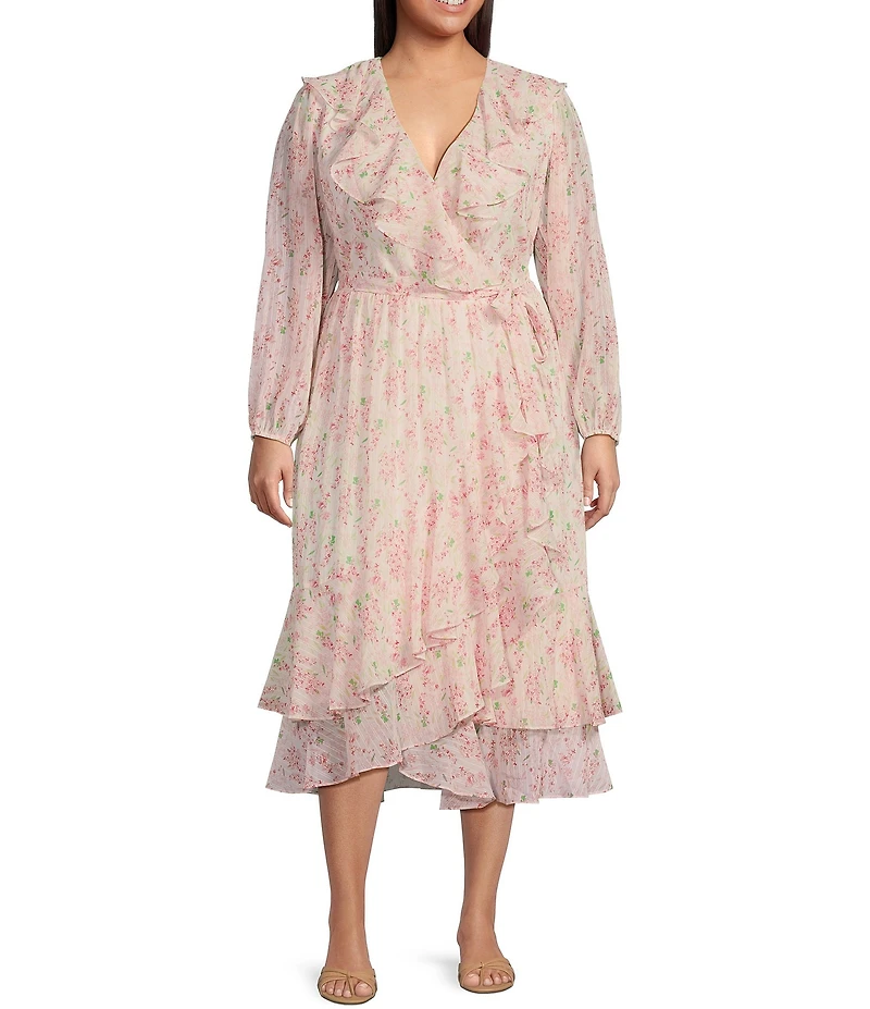 Lucy Paris Plus Naella Floral Printed Faux-Wrap Midi Dress