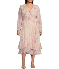Lucy Paris Plus Naella Floral Printed Faux-Wrap Midi Dress