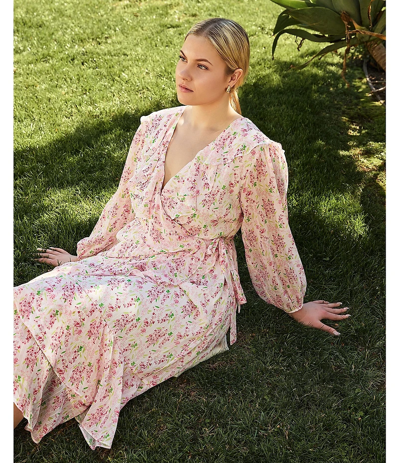 Lucy Paris Plus Naella Floral Printed Faux-Wrap Midi Dress