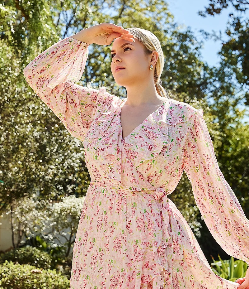 Lucy Paris Plus Naella Floral Printed Faux-Wrap Midi Dress