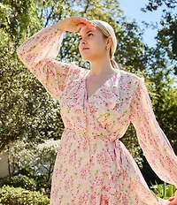 Lucy Paris Plus Naella Floral Printed Faux-Wrap Midi Dress