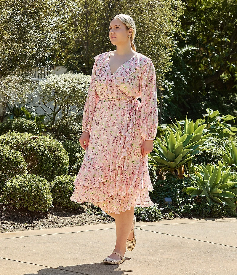 Lucy Paris Plus Naella Floral Printed Faux-Wrap Midi Dress