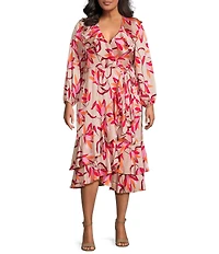 Lucy Paris Plus Naella Floral Printed Ruffled Faux-Wrap Midi Dress