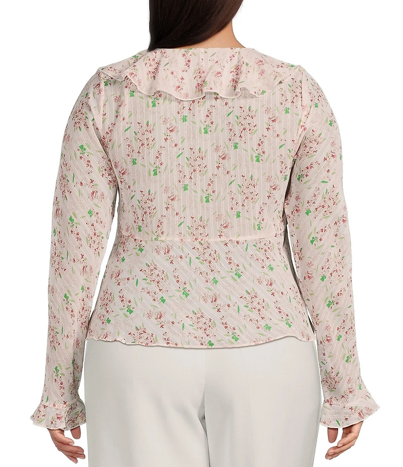 Lucy Paris Plus Niamh Floral Printed Long-Sleeve Ruffled Top