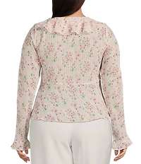 Lucy Paris Plus Niamh Floral Printed Long-Sleeve Ruffled Top