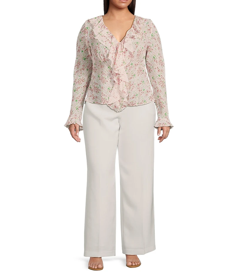Lucy Paris Plus Niamh Floral Printed Long-Sleeve Ruffled Top