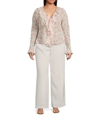 Lucy Paris Plus Niamh Floral Printed Long-Sleeve Ruffled Top