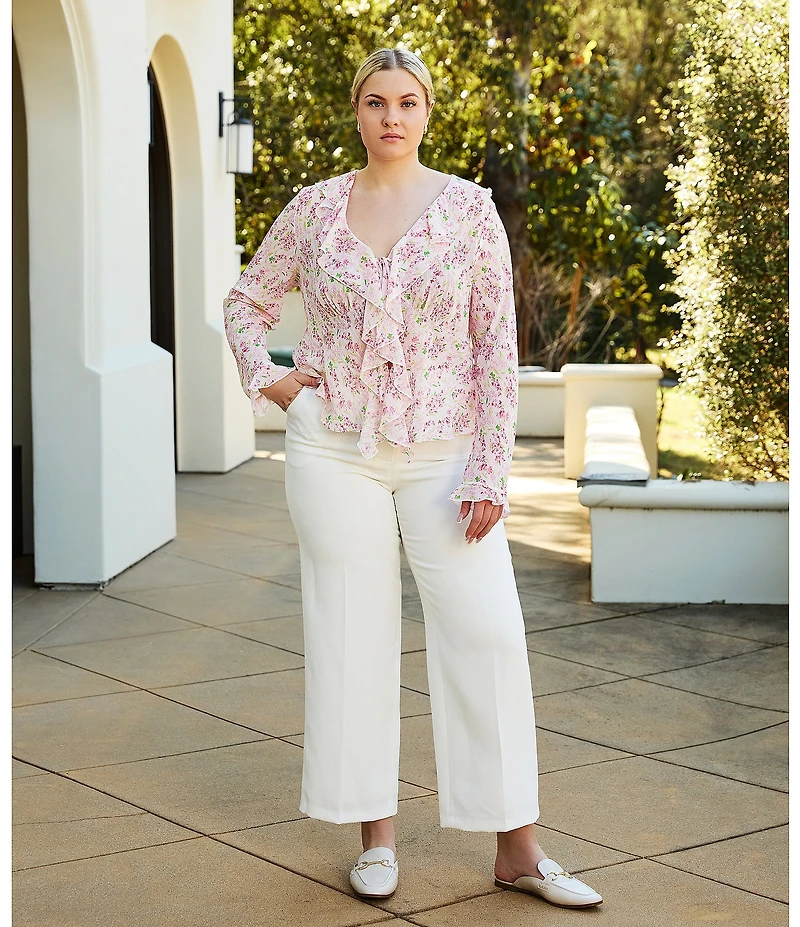 Lucy Paris Plus Niamh Floral Printed Long-Sleeve Ruffled Top