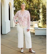 Lucy Paris Plus Niamh Floral Printed Long-Sleeve Ruffled Top