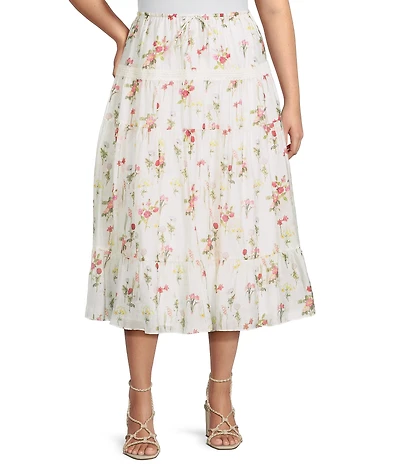 Lucy Paris Plus Olivia Tiered Floral Midi Skirt