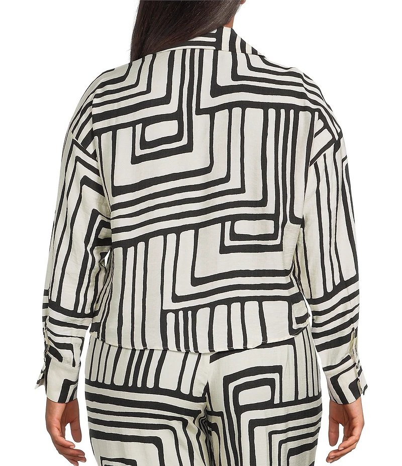 Lucy Paris Plus Rue Button Down Tie Front Printed Coordinating Blouse