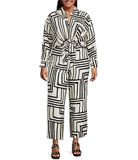 Lucy Paris Plus Rue Button Down Tie Front Printed Coordinating Blouse