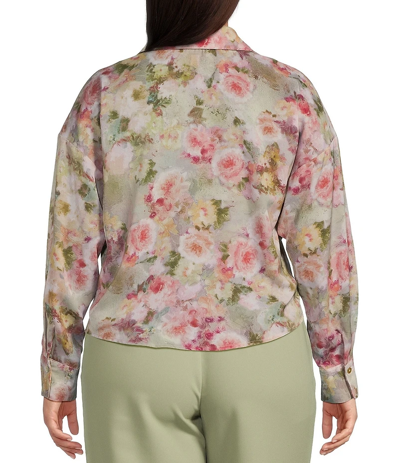 Lucy Paris Plus Rue Floral Printed Long Sleeve Tie Front Top