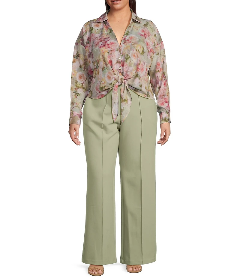 Lucy Paris Plus Rue Floral Printed Long Sleeve Tie Front Top