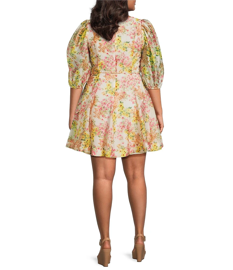Lucy Paris Plus Size Alexis 3/4 Sleeve Printed Mini Dress