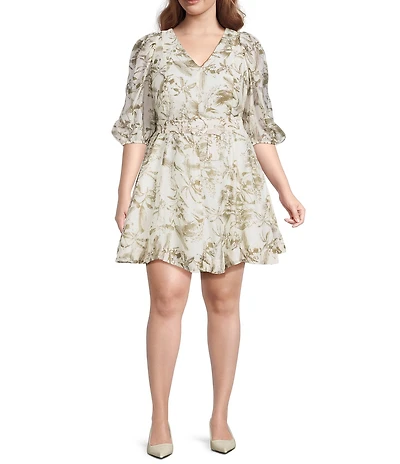 Lucy Paris Plus Size Alexis 3/4 Sleeve Printed Mini Dress