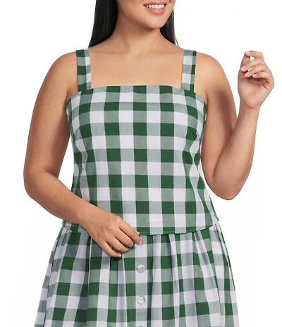 Lucy Paris Plus Size Annie Gingham Print Square Neck Sleeveless Coordinating Crop Tank Top