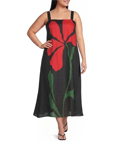 Lucy Paris Plus Size Arjuna Floral Print Square Neck Sleeveless Shift Midi Dress