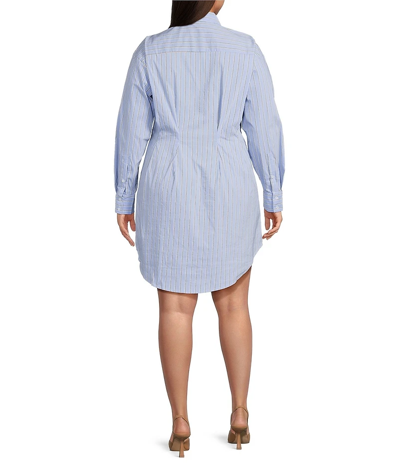 Lucy Paris Plus Size Darma Striped Point Collar Long Sleeve Button Closure Mini Dress