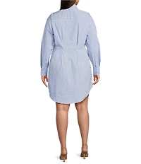 Lucy Paris Plus Size Darma Striped Point Collar Long Sleeve Button Closure Mini Dress