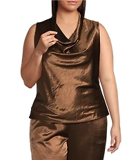 Lucy Paris Plus Size Dorothy Coordinating Woven Statin Sleeveless V-Neck Top