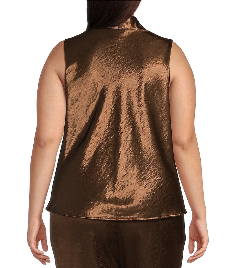 Lucy Paris Plus Size Dorothy Coordinating Woven Statin Sleeveless V-Neck Top