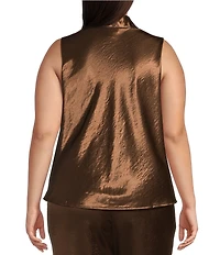 Lucy Paris Plus Size Dorothy Coordinating Woven Statin Sleeveless V-Neck Top