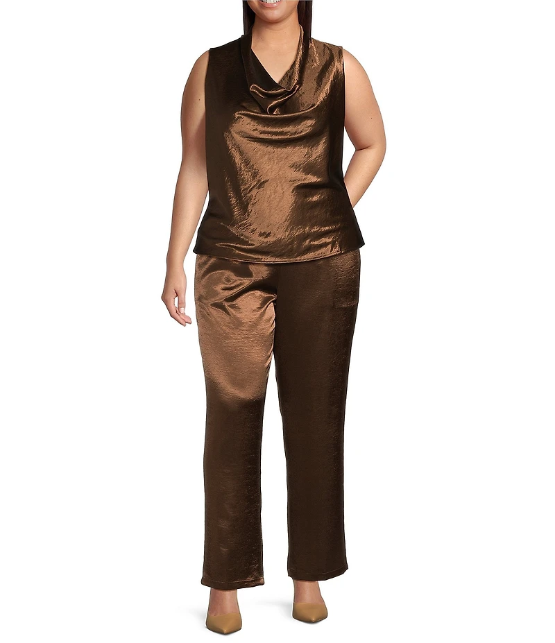 Lucy Paris Plus Size Dorothy Coordinating Woven Statin Sleeveless V-Neck Top