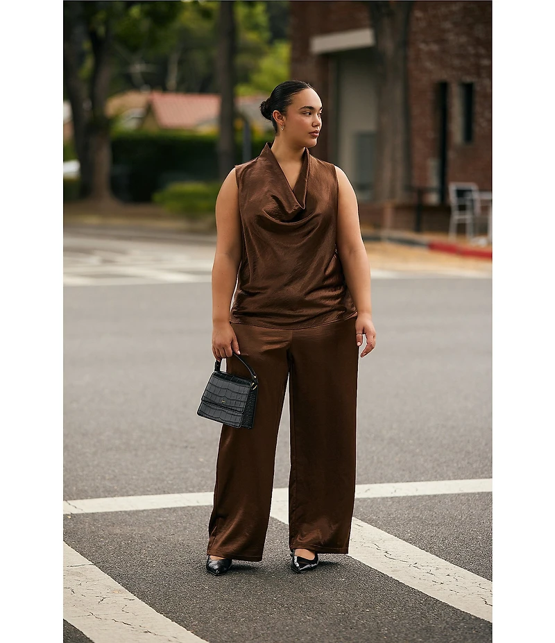 Lucy Paris Plus Size Dorothy Coordinating Woven Statin Sleeveless V-Neck Top