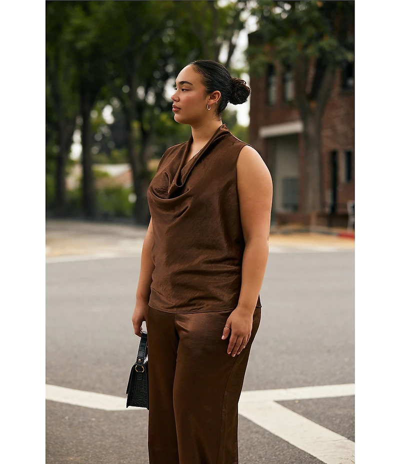 Lucy Paris Plus Size Dorothy Coordinating Woven Statin Sleeveless V-Neck Top