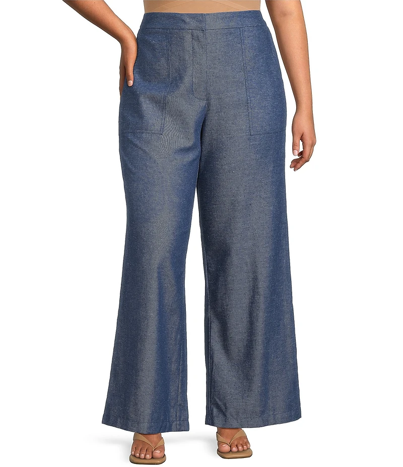 Lucy Paris Plus Size Elly Linen Blend Flared Leg Ankle Pants