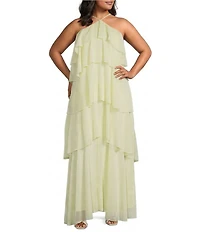Lucy Paris Plus Size Emery Ruffle Chiffon Halter Neck Sleeveless Maxi Dress