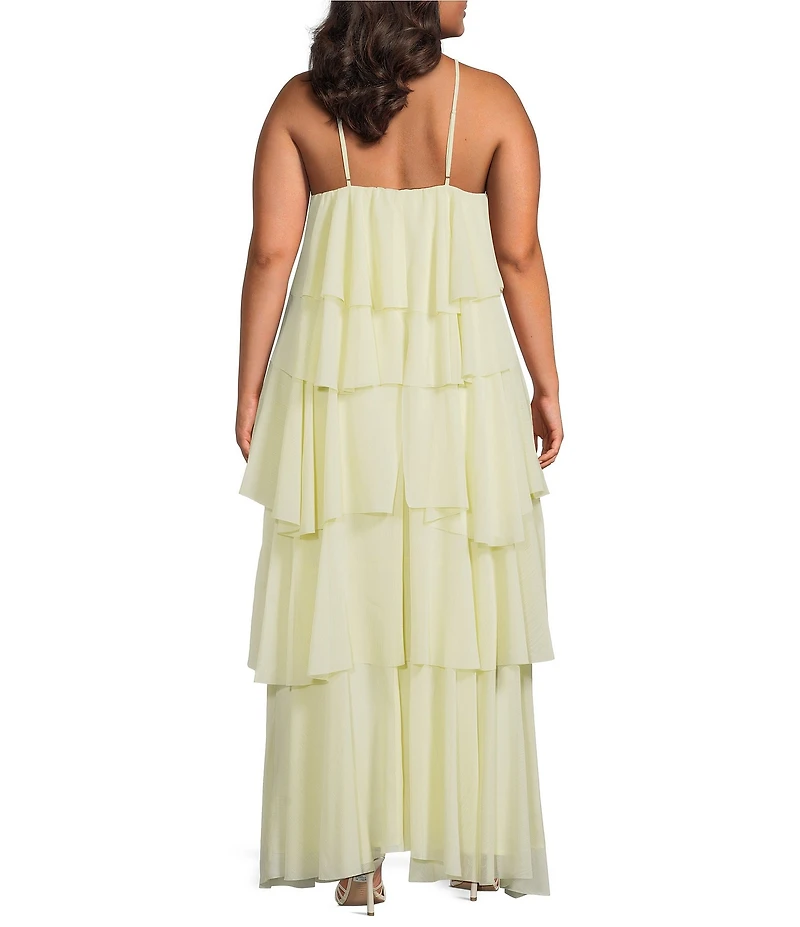 Lucy Paris Plus Size Emery Ruffle Chiffon Halter Neck Sleeveless Maxi Dress
